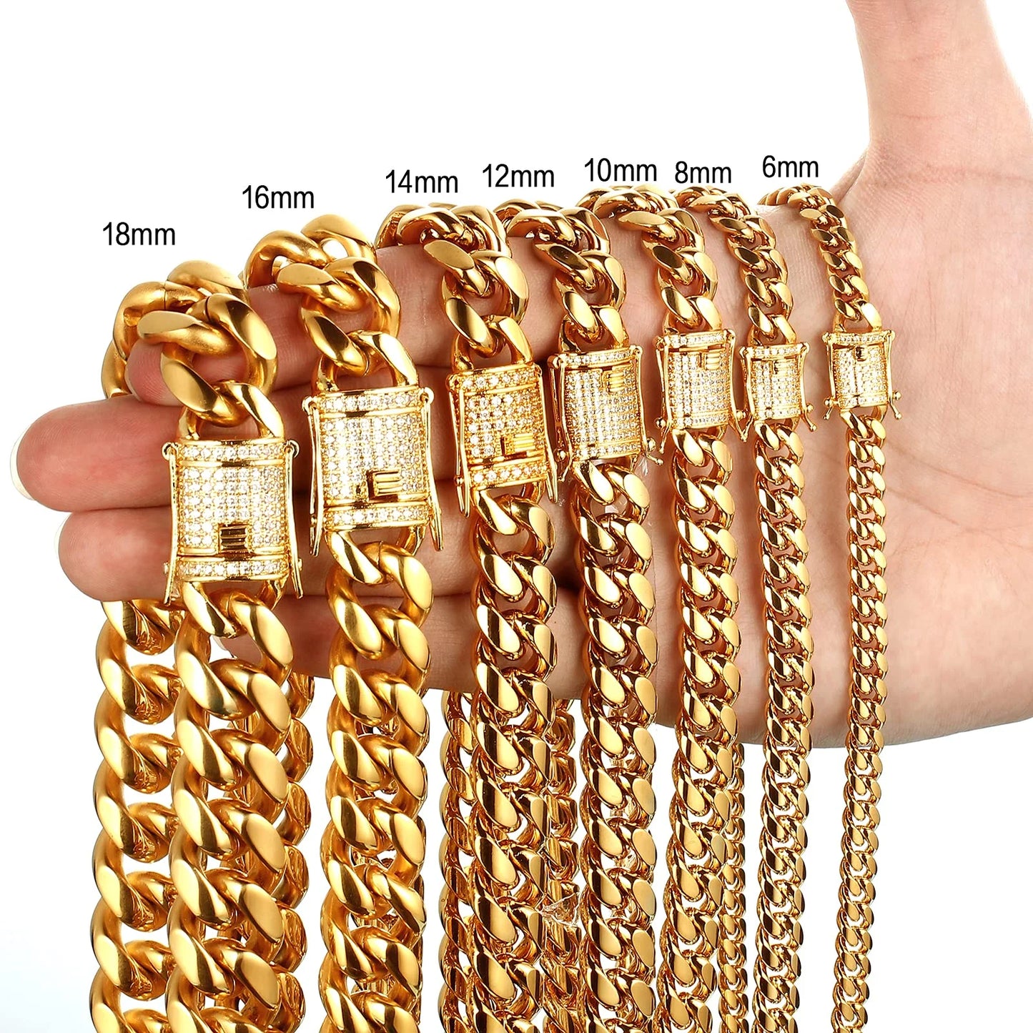 Necklace Silver Color 8mm-18mm Stainless Steel Miami Curb Cuban Chain for Women Men