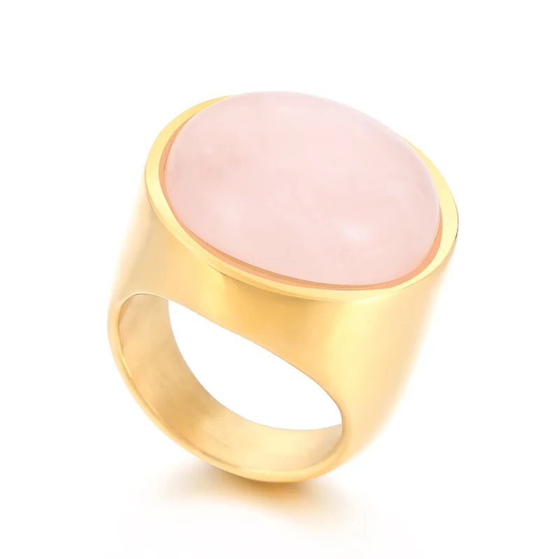 Colorful Glass Shell Pearl Large Rings for Women Men Gold Silver Color Stainless Steel