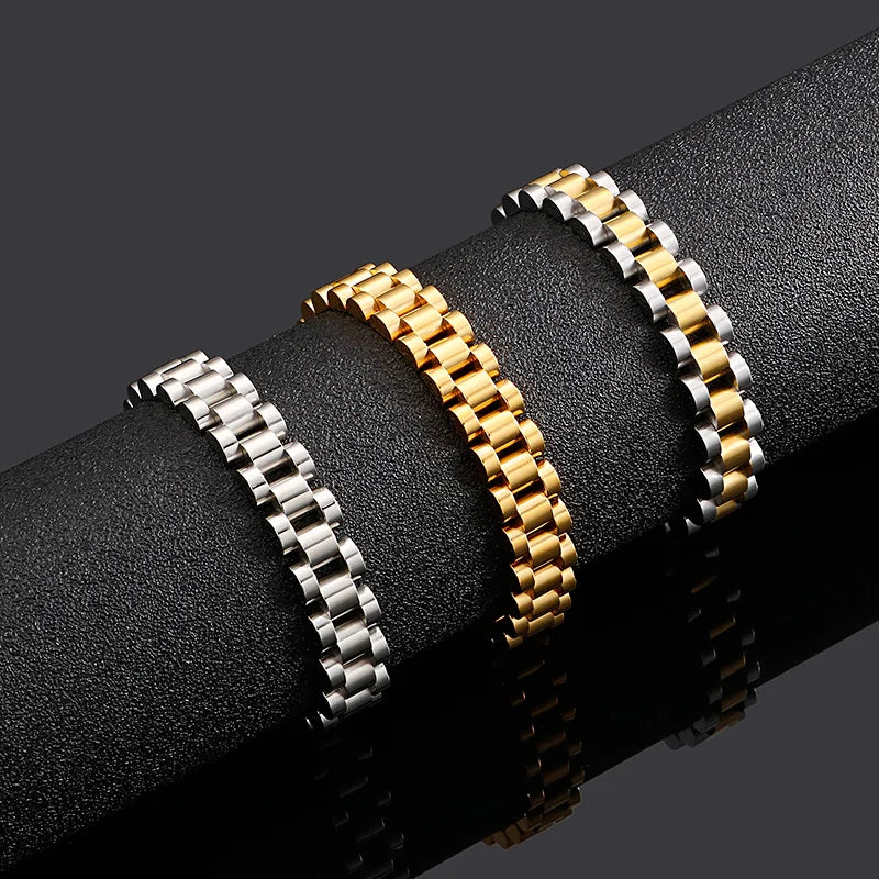 10mm Gold Men Vintage Watch Strap Stainless Steel Bracelet Ring