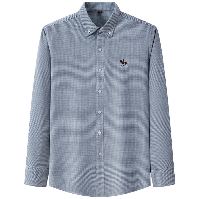 Embroidered Horse Shirts Streetwear Oversized Men Shirt Long Sleeve