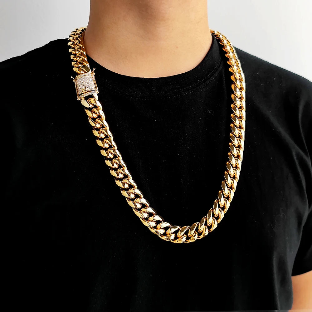 Stainless Steel Miami Cuban Link Chain Necklace Bracelet Men Women Silver Color