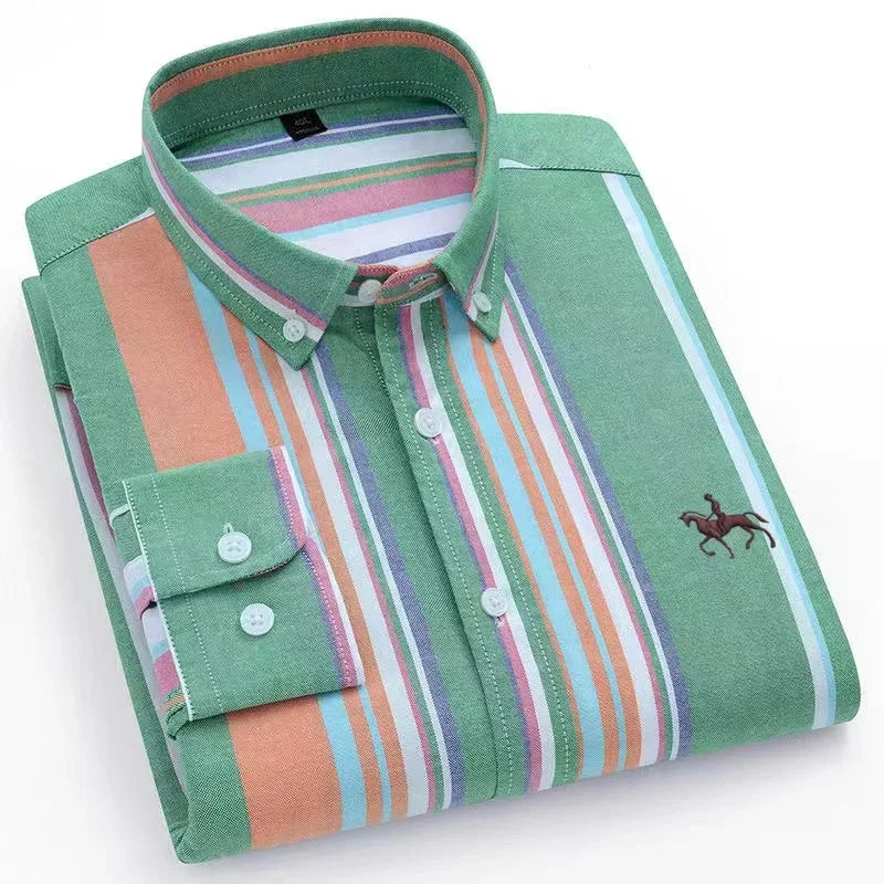 Embroidered Horse Shirts Streetwear Oversized Men Shirt Long Sleeve