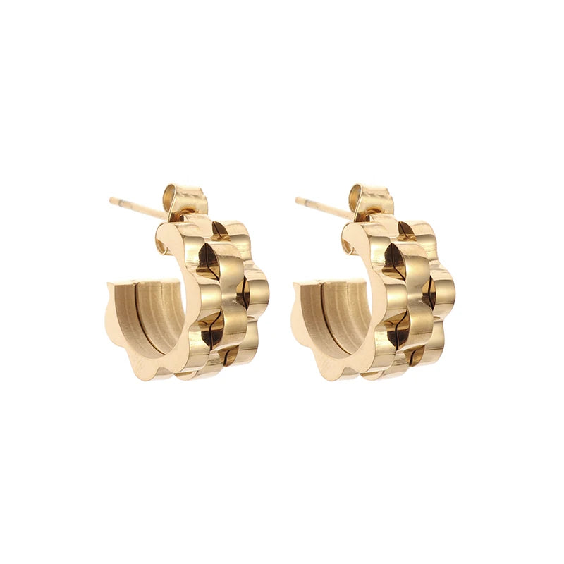 Creativity Wide Band C Wave Stud Stainless Steel Earrings for Women