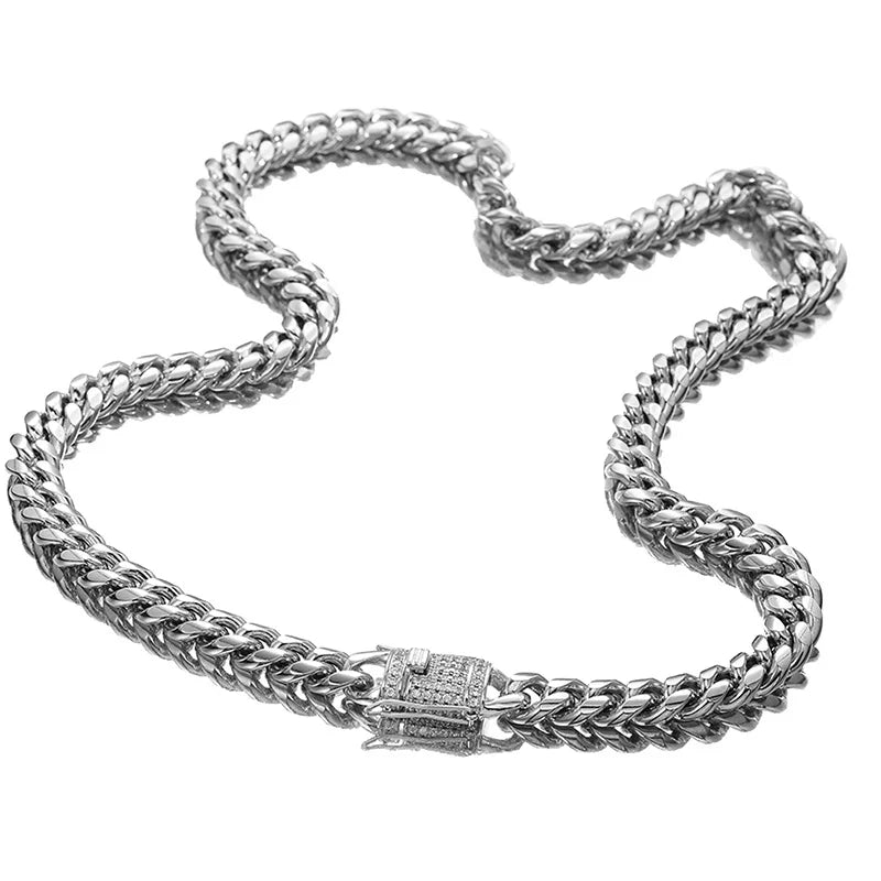 Stainless Steel Gold Color Cuban Miami Chains Necklaces CZ Zircon