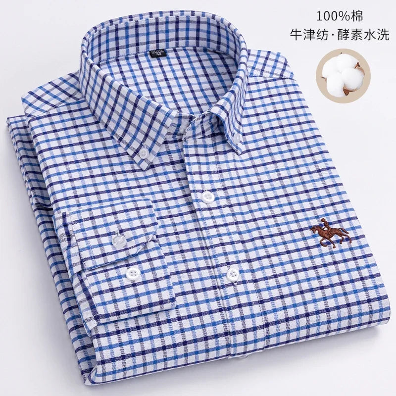 Embroidered Horse Shirts Streetwear Oversized Men Shirt Long Sleeve