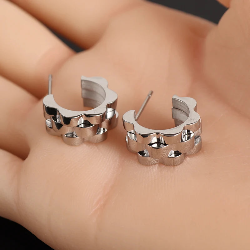 Creativity Wide Band C Wave Stud Stainless Steel Earrings for Women