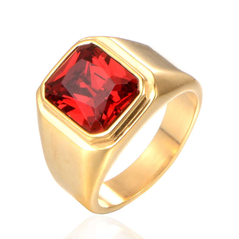 Gemstone Rings for Men Women Boy Stainless Steel