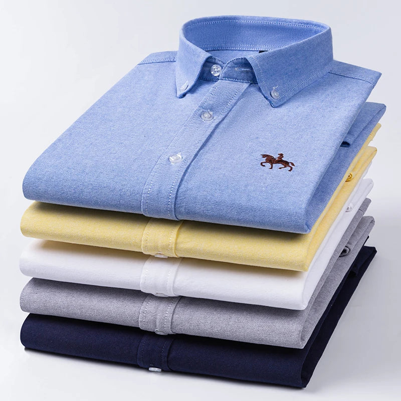 Embroidered Horse Shirts Streetwear Oversized Men Shirt Long Sleeve