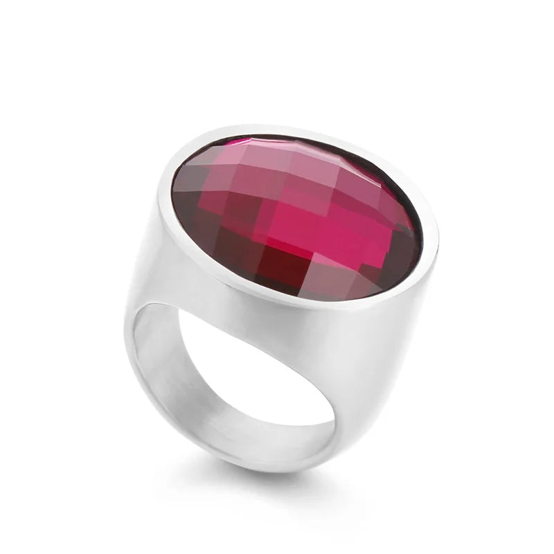 Colorful Glass Shell Pearl Large Rings for Women Men Gold Silver Color Stainless Steel