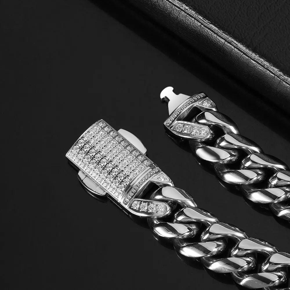 12mm Stainless Steel Homme Cadena Miami Cuban Link Chain Men Rapper Rock Necklace