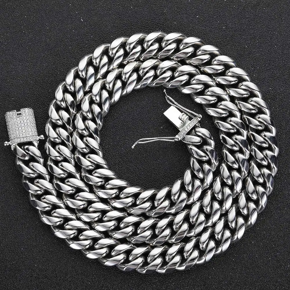6-16mm Iced Clasp Cuban Link Chain Miami Stainless Steel Necklace Gold Color