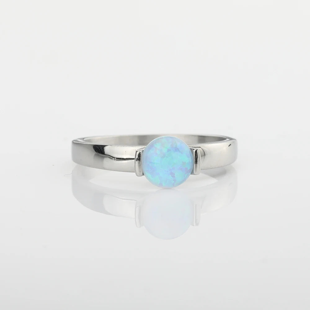 6*6mm Artificial Australian Opal Ring Fine Jewelry Rings for Women Anniversary Gift 316L Stainless Steel