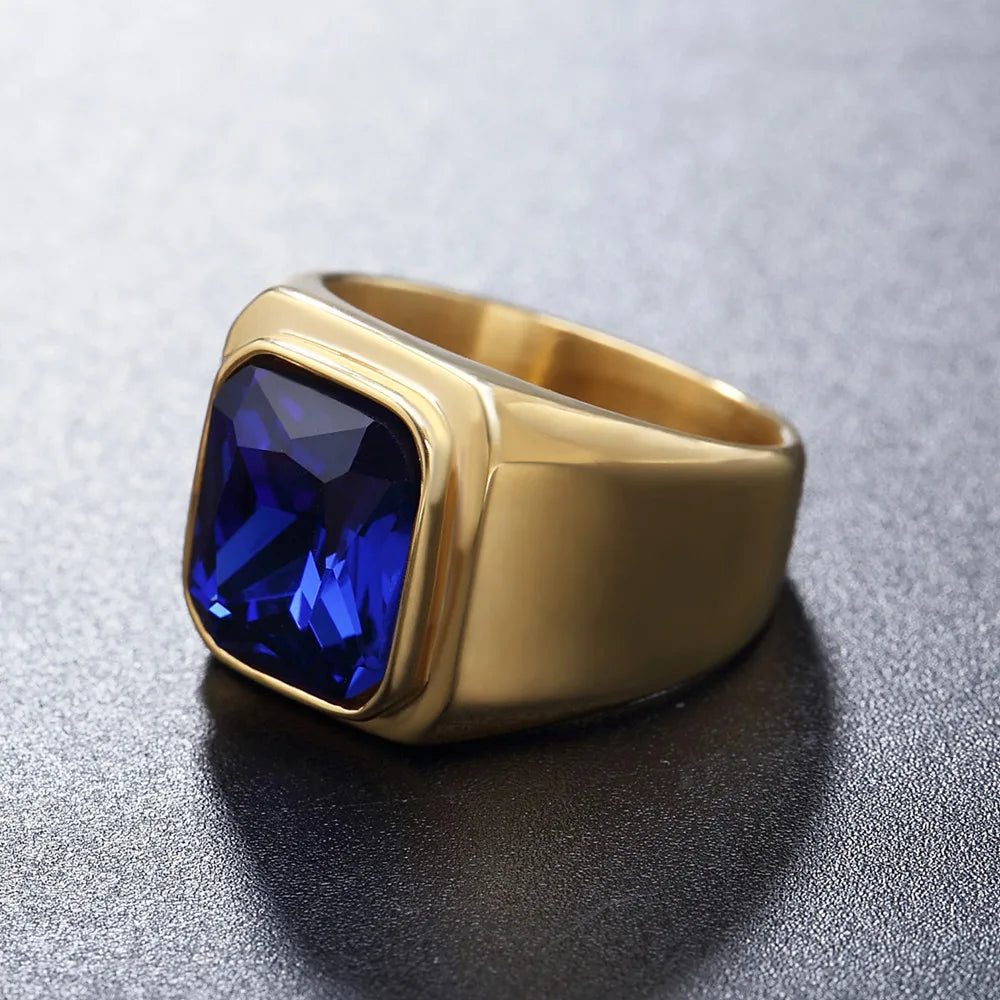 Gemstone Rings for Men Women Boy Stainless Steel