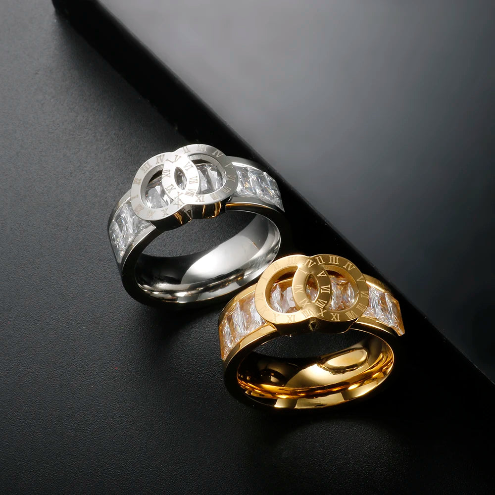Cross Circle Roman Numerals Rings for Women Stainless Steel