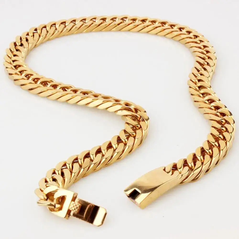 15mm 7-40inch Gold Color Stainless Steel Jewelry Curb Cuban Link Chain Choker Men's Necklace