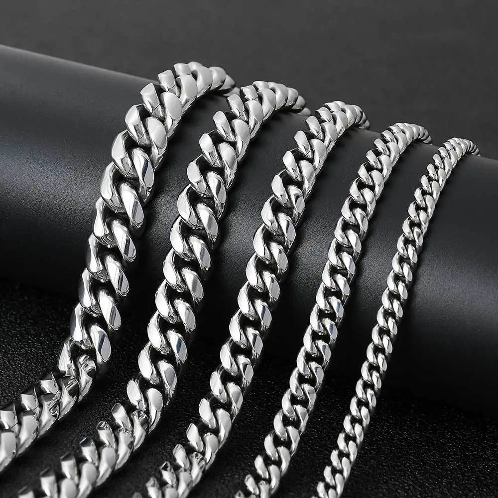 Necklace Gold Color 8mm-18mm Stainless Steel Miami Curb Cuban Chain for Women Men