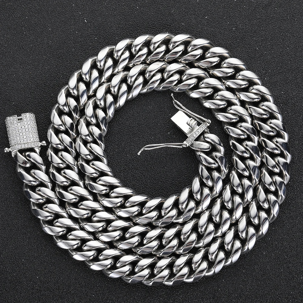 Stainless Steel Miami Cuban Link Chain Necklace Bracelet Men Women Silver Color