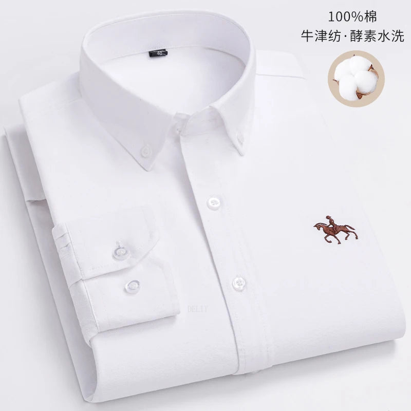 Embroidered Horse Shirts Streetwear Oversized Men Shirt Long Sleeve
