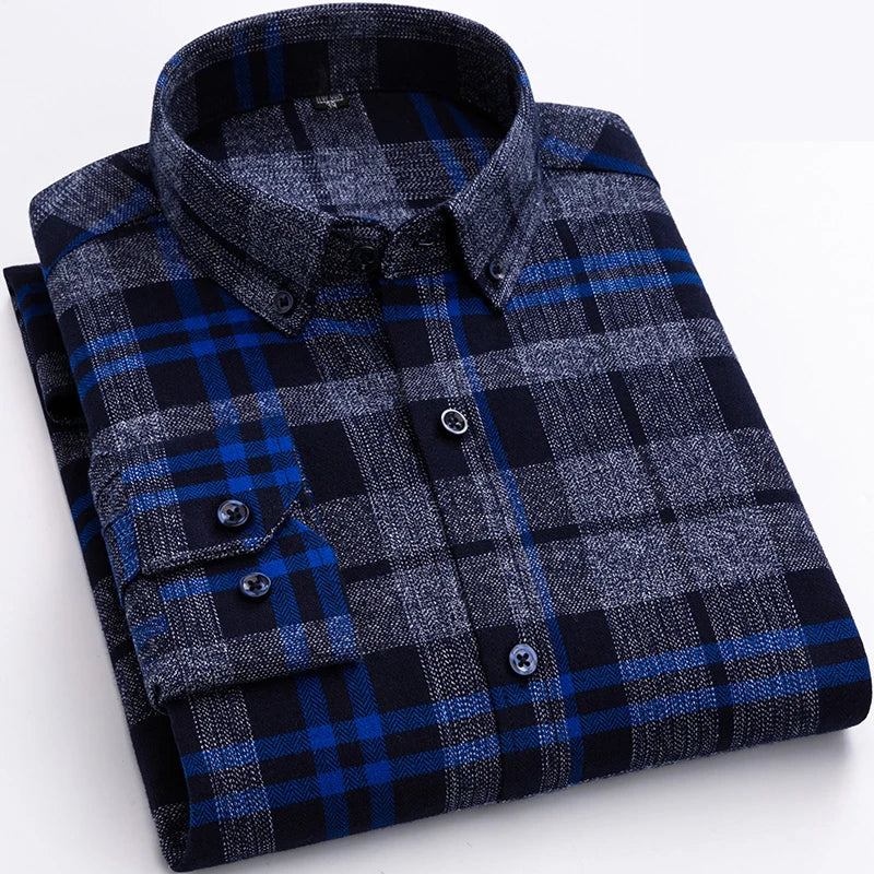 Pure Cotton Men's Plaid Shirt Long Sleeve Regular Fit Men
