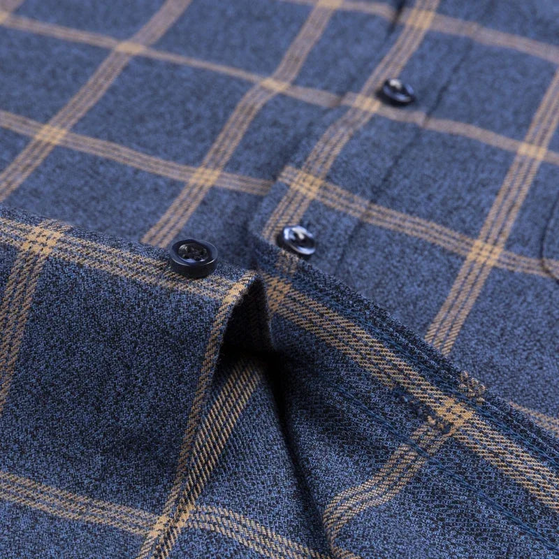Pure Cotton Men's Plaid Shirt Long Sleeve Regular Fit Men
