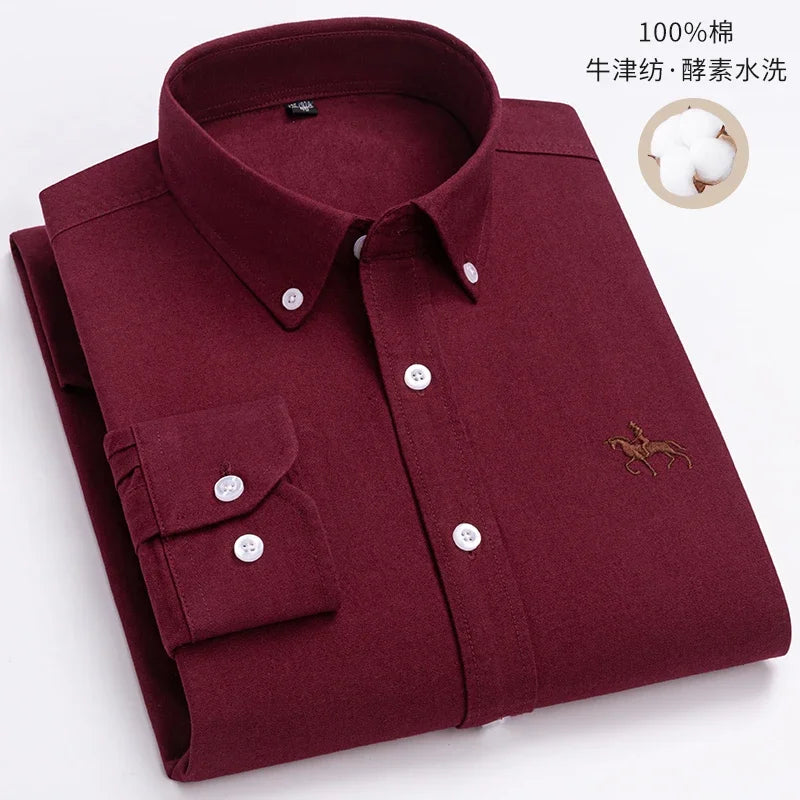 Embroidered Horse Shirts Streetwear Oversized Men Shirt Long Sleeve