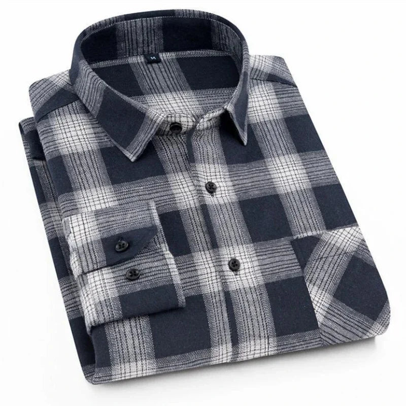 Pure Cotton Men's Plaid Shirt Long Sleeve Regular Fit Men