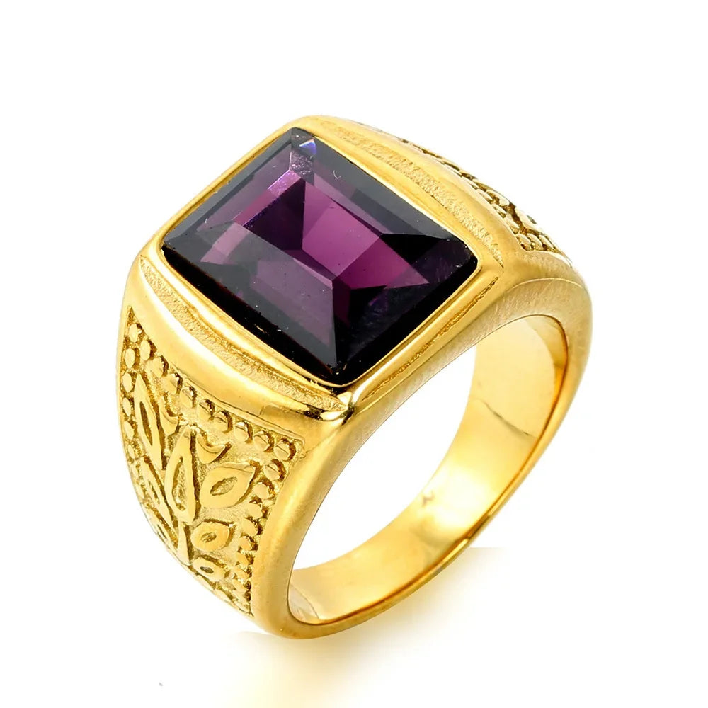 Never Fade Stone Rings Men Hip Hop Pattern Stainless Steel