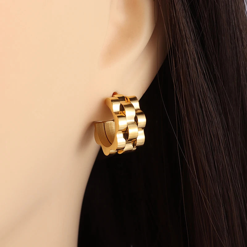 Creativity Wide Band C Wave Stud Stainless Steel Earrings for Women