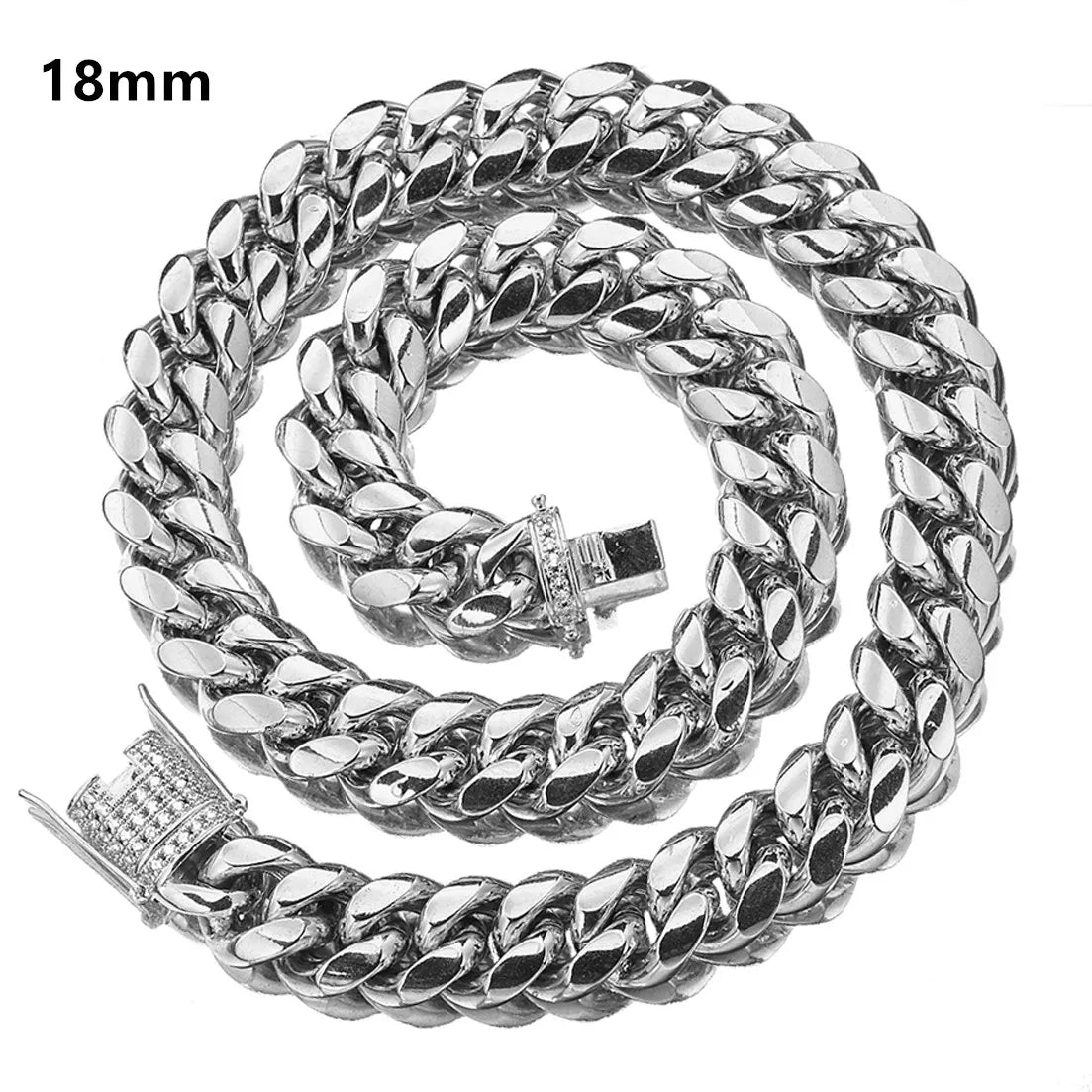 Necklace Silver Color 8mm-18mm Stainless Steel Miami Curb Cuban Chain for Women Men