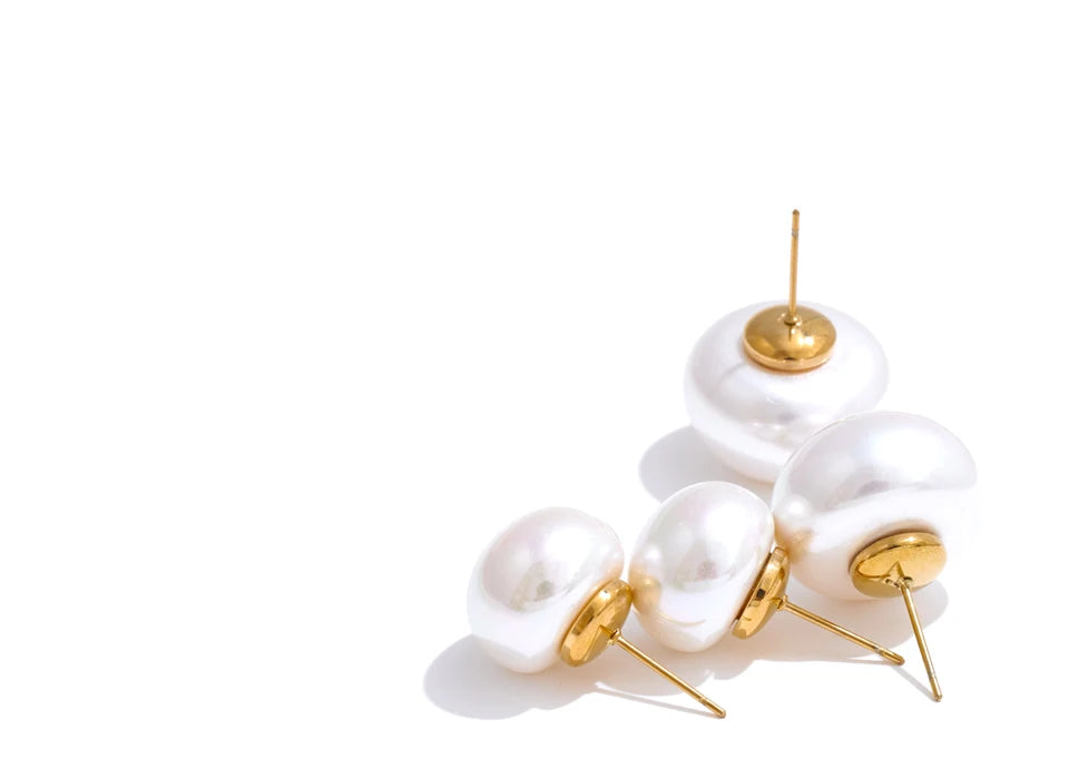 18/12mm Simulated Pearls Round Stud Earrings Versatile Stainless Steel