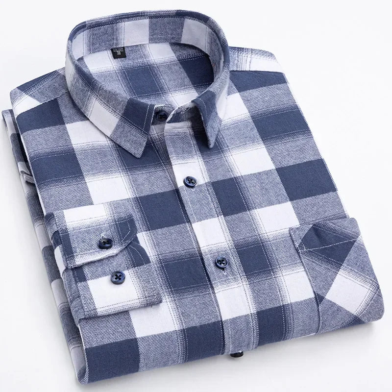 Pure Cotton Men's Plaid Shirt Long Sleeve Regular Fit Men
