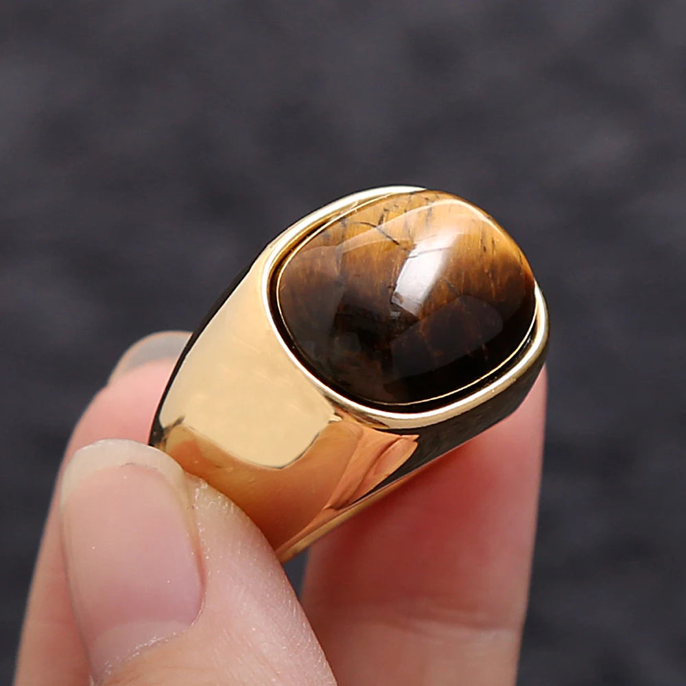 Golden Color Tiger Eye Brown Stones Rings Stainless Steel