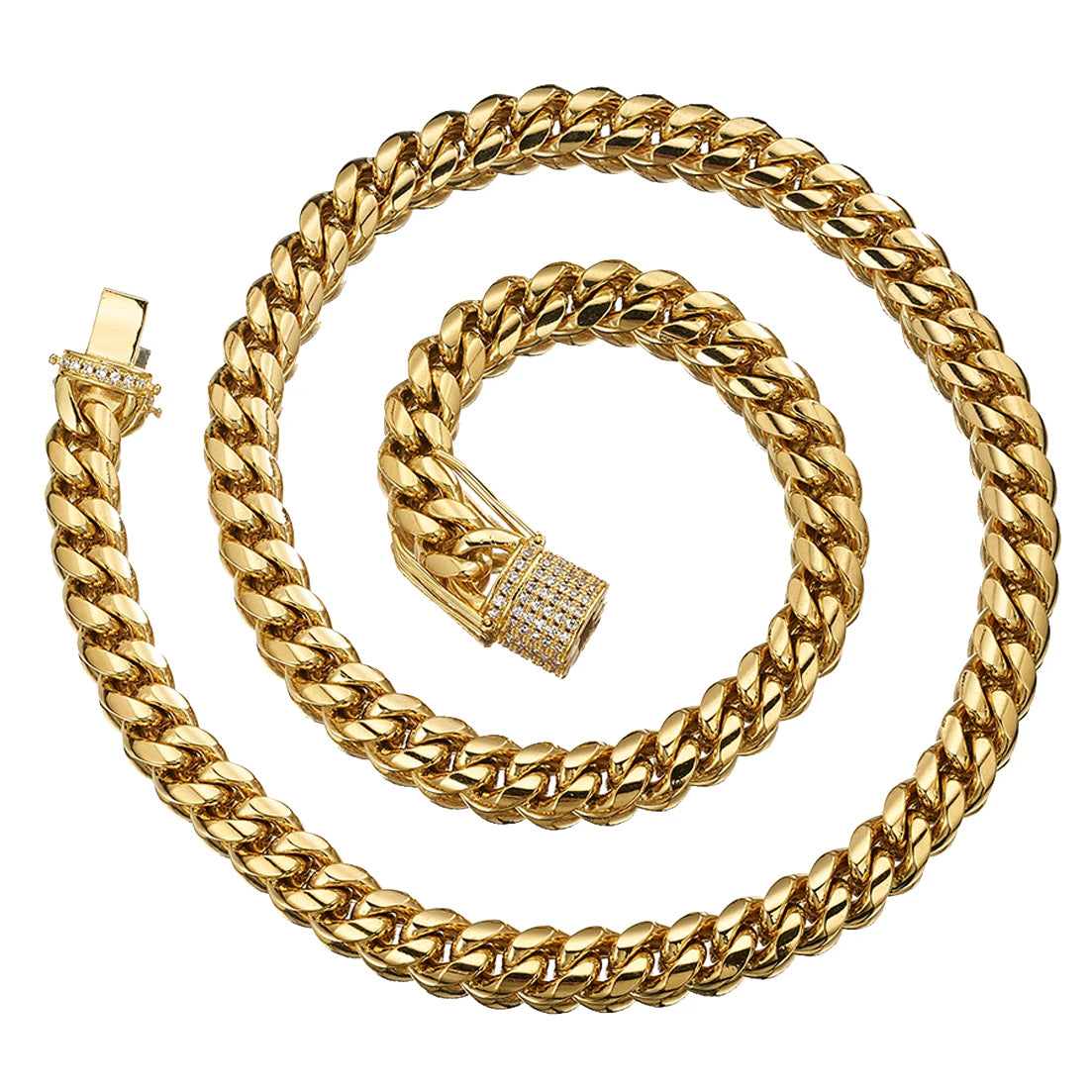Necklace Gold Color 8mm-18mm Stainless Steel Miami Curb Cuban Chain for Women Men