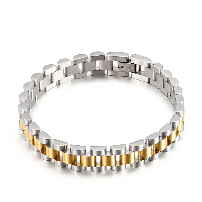 10mm Gold Men Vintage Watch Strap Stainless Steel Bracelet Ring