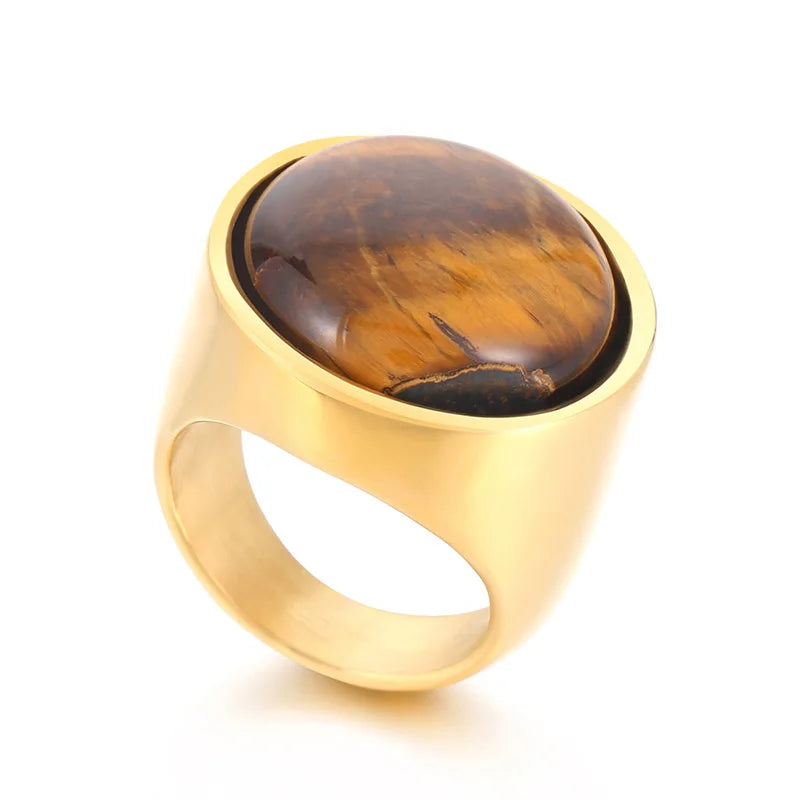 Colorful Glass Shell Pearl Large Rings for Women Men Gold Silver Color Stainless Steel