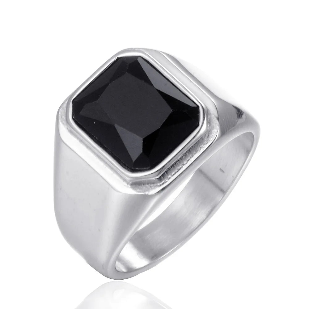 Gemstone Rings for Men Women Boy Stainless Steel