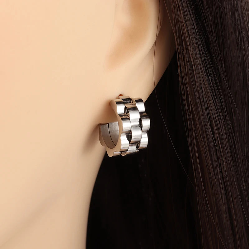 Creativity Wide Band C Wave Stud Stainless Steel Earrings for Women