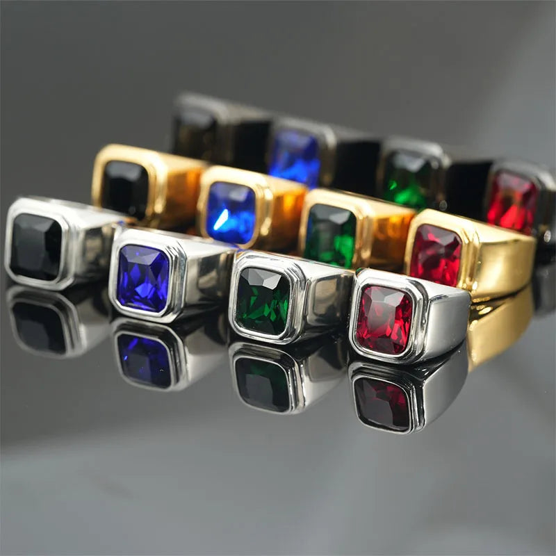 Gemstone Rings for Men Women Boy Stainless Steel