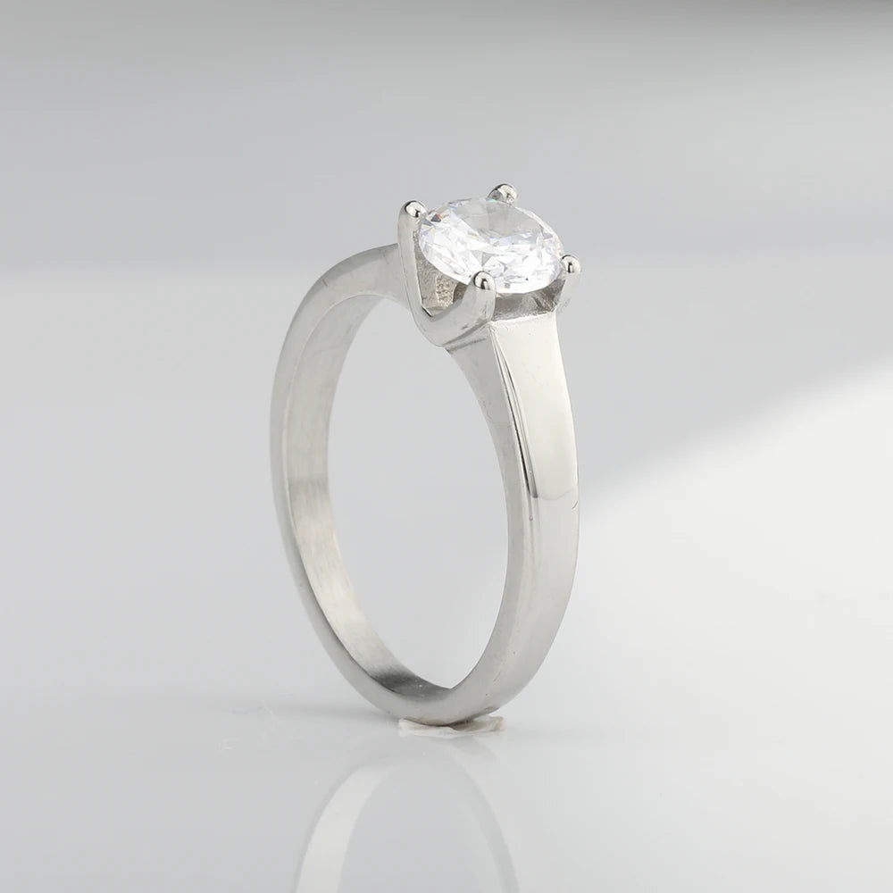 6*6mm Artificial Australian Opal Ring Fine Jewelry Rings for Women Anniversary Gift 316L Stainless Steel