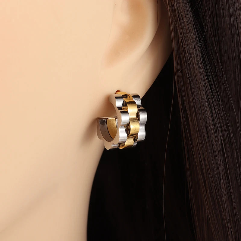 Creativity Wide Band C Wave Stud Stainless Steel Earrings for Women