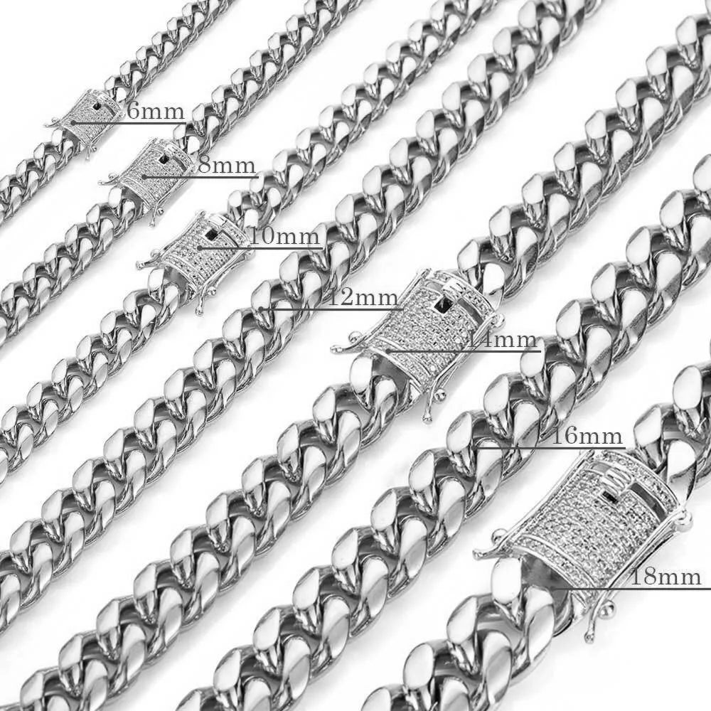 Necklace Gold Color 8mm-18mm Stainless Steel Miami Curb Cuban Chain for Women Men