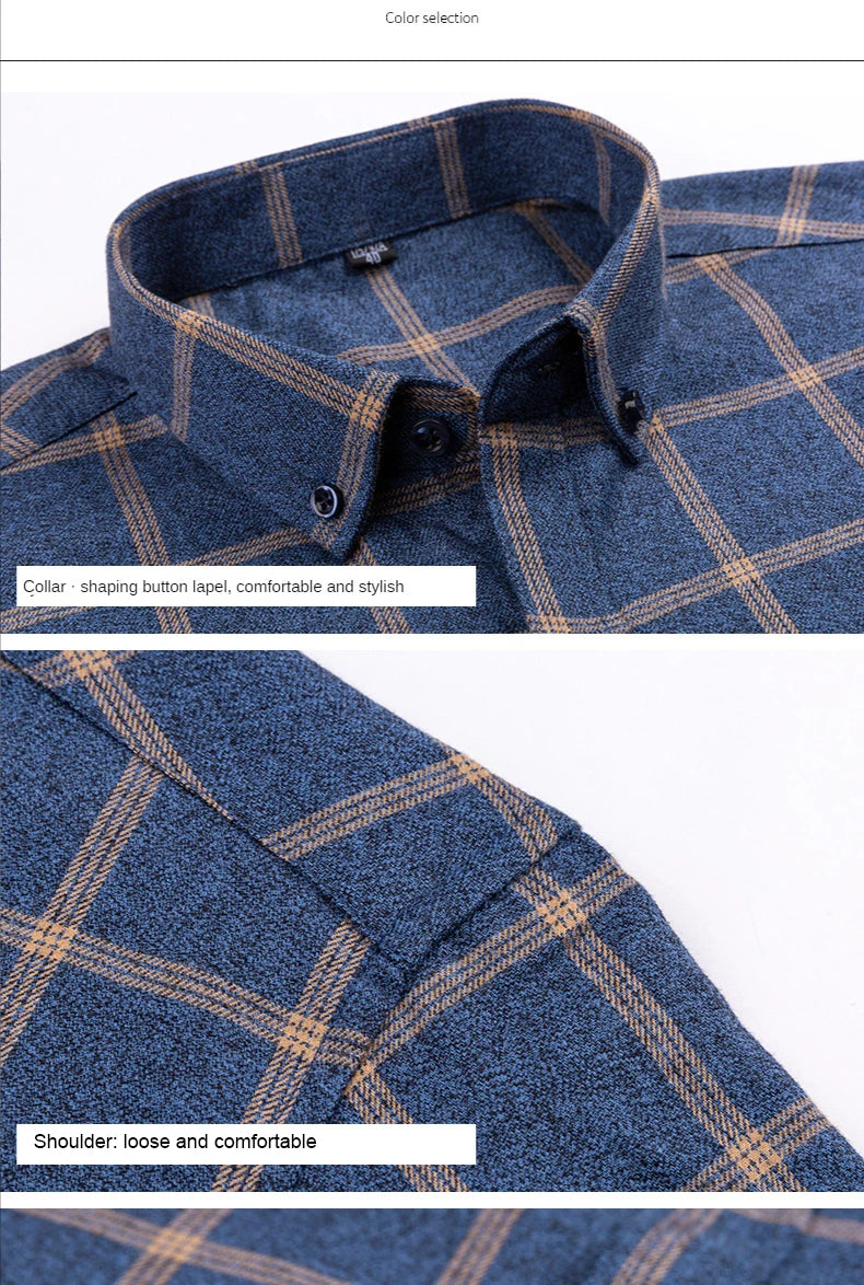 Pure Cotton Men's Plaid Shirt Long Sleeve Regular Fit Men