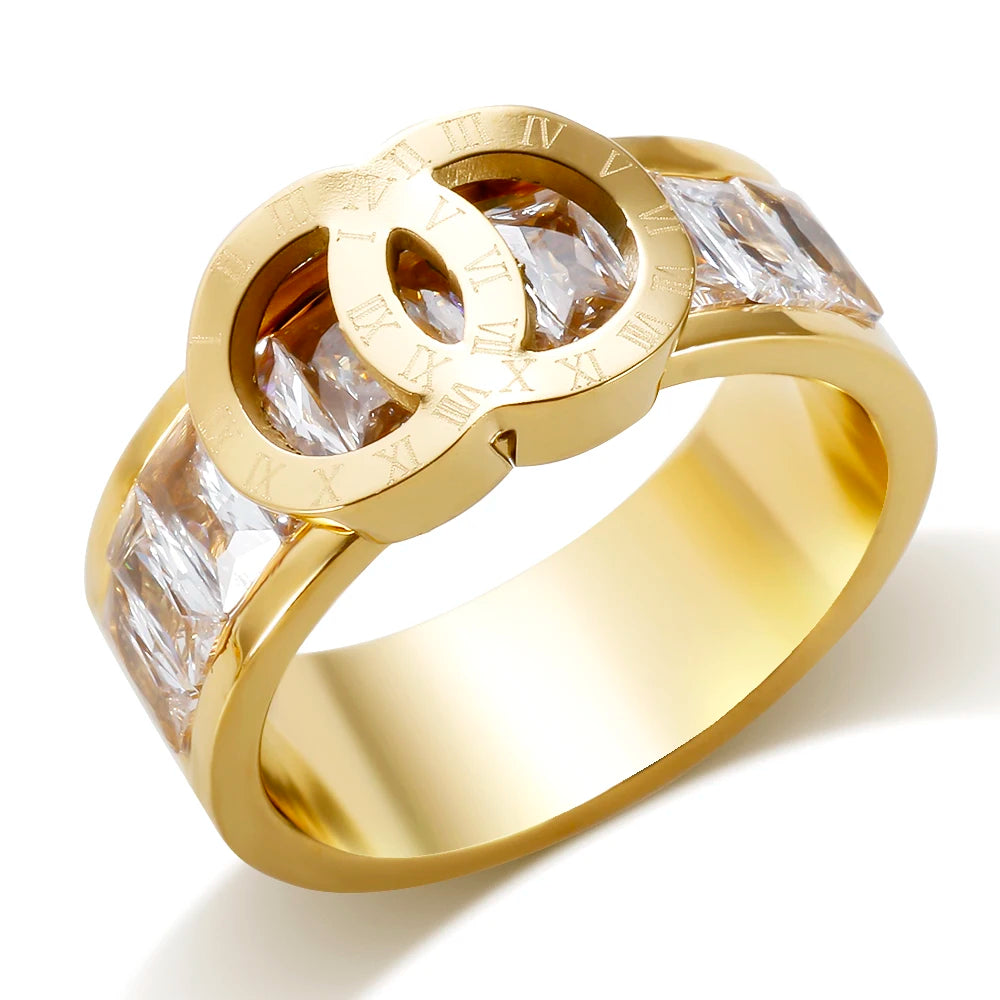 Cross Circle Roman Numerals Rings for Women Stainless Steel