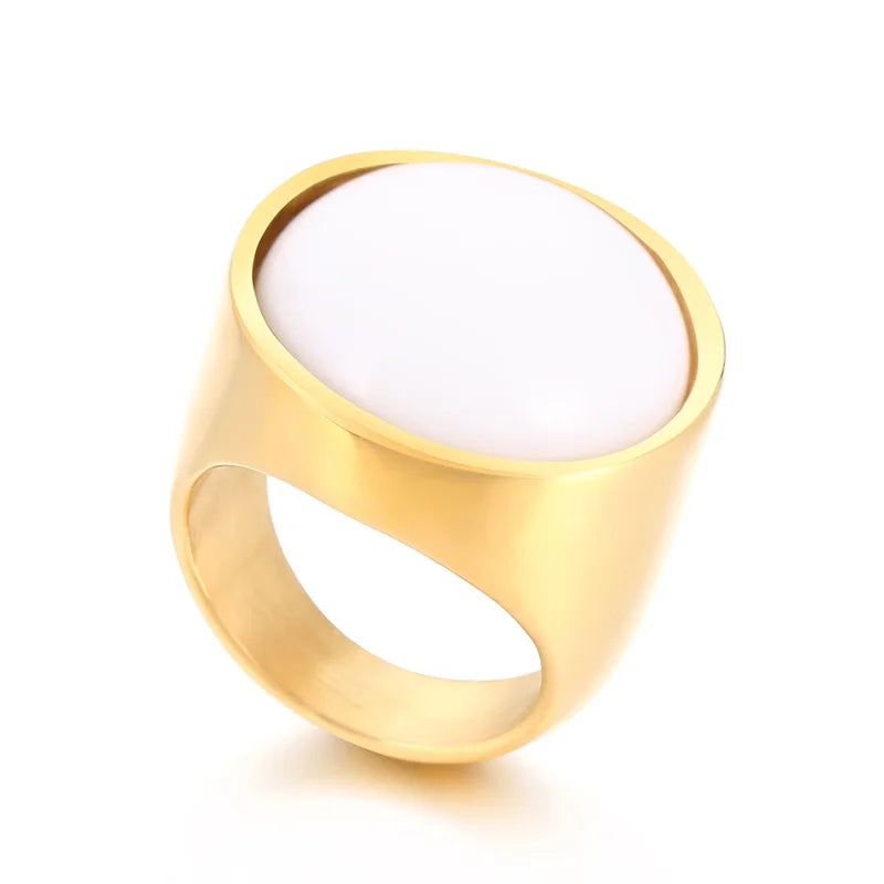 Colorful Glass Shell Pearl Large Rings for Women Men Gold Silver Color Stainless Steel