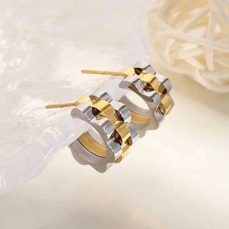 Creativity Wide Band C Wave Stud Stainless Steel Earrings for Women
