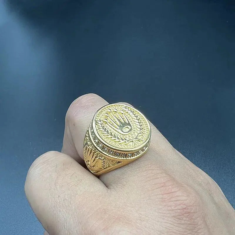 stainless steel Crown Three Bead Ring Wheat grain Crown three bead ring for men