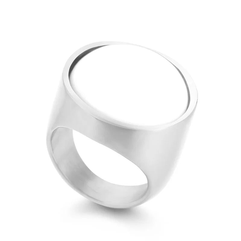 Colorful Glass Shell Pearl Large Rings for Women Men Gold Silver Color Stainless Steel