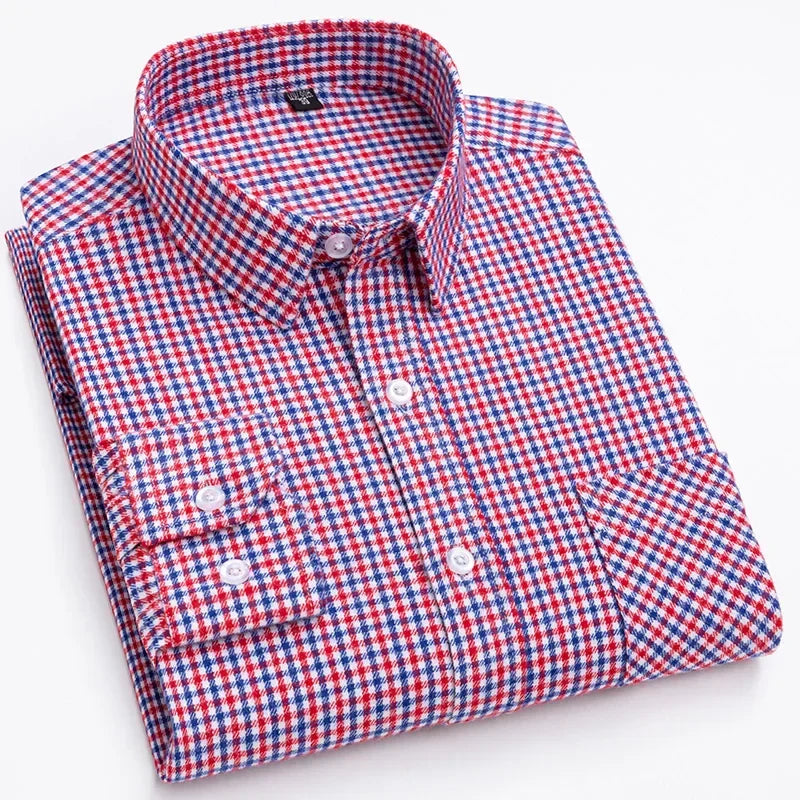 Pure Cotton Men's Plaid Shirt Long Sleeve Regular Fit Men