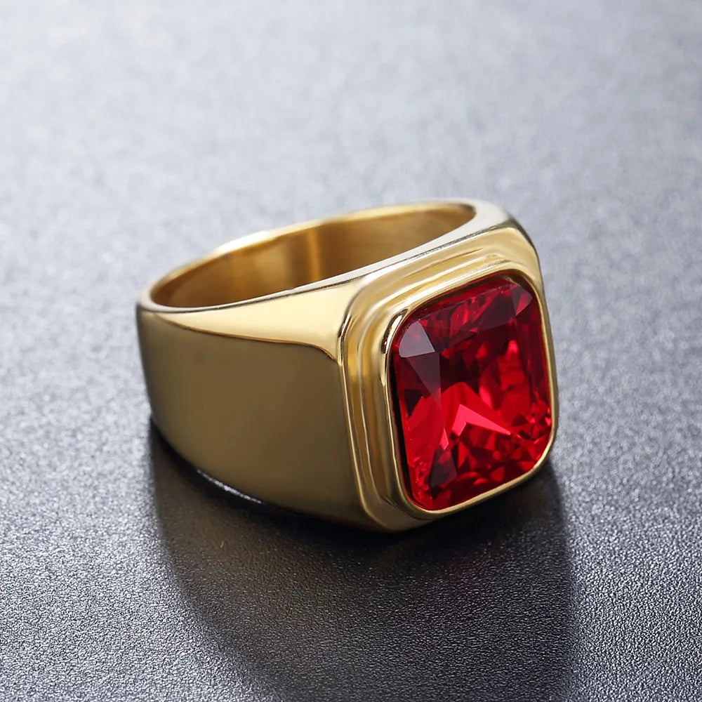 Gemstone Rings for Men Women Boy Stainless Steel