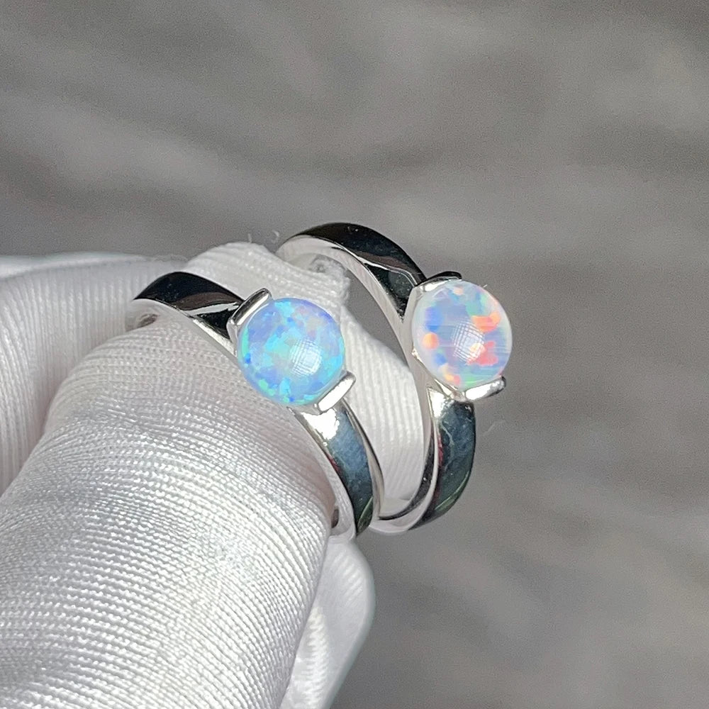 6*6mm Artificial Australian Opal Ring Fine Jewelry Rings for Women Anniversary Gift 316L Stainless Steel
